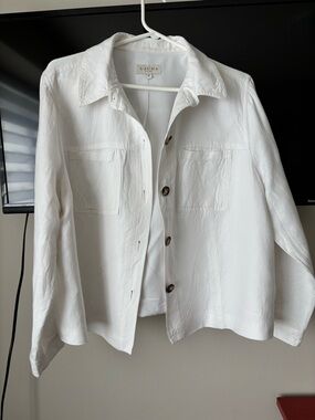 LAURA White Linen Button-Front Blazer Jacket